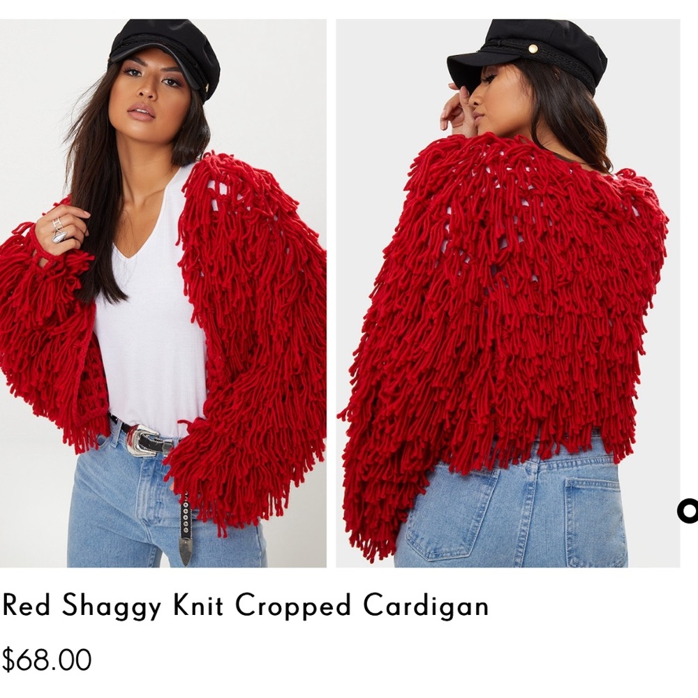 Red Shaggy Knit Cardigan Pretty Little Thing PLT